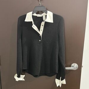 Liz Claiborne Black and Cream Button Down Shirt